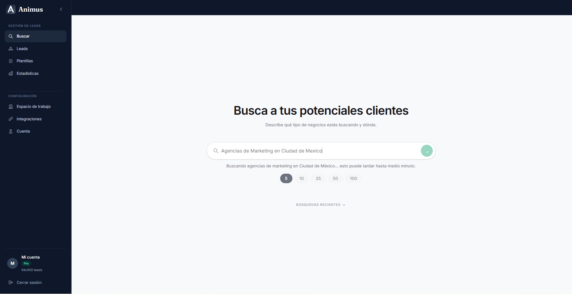 Búsqueda de negocios en lenguaje natural en Animus